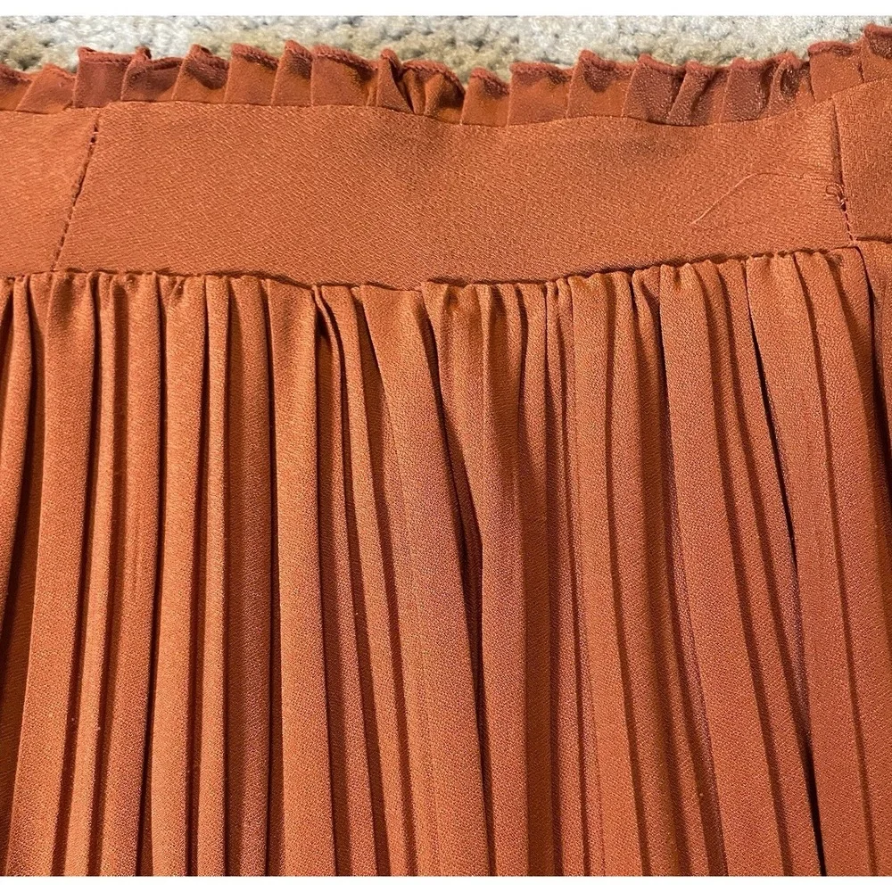 Y2K SoHo Pleated Maxi Skirt Sz S Rustic Brown Elastic Waist Career Party - Picture 9 of 13
